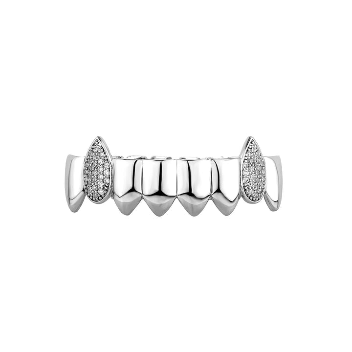 [Top and Bottom] Silver Deep Cut Iced Out Fang Grillz