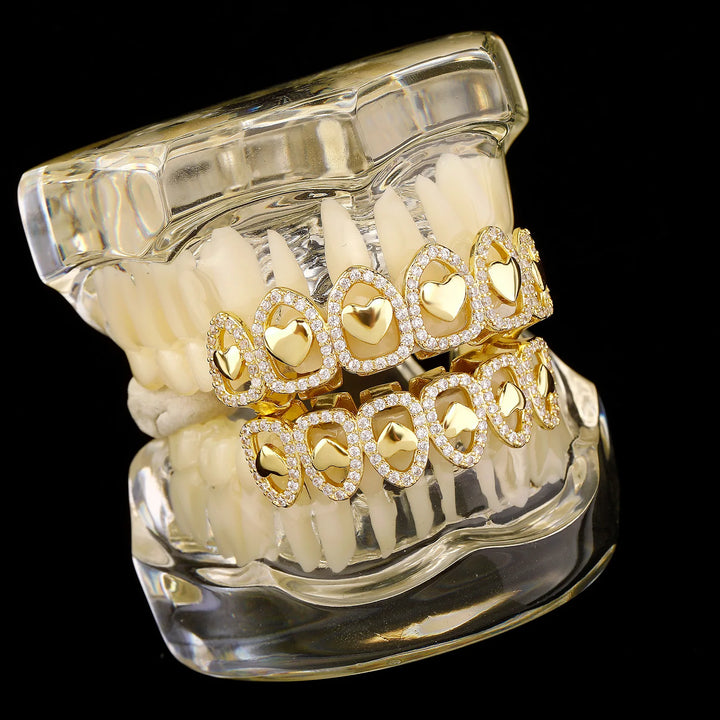 [Top and Bottom] Silver Iced Out Open Face Grillz – Rhino Grillz