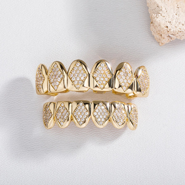 [Top and Bottom] Six Teeth Zircon Gold Grillz