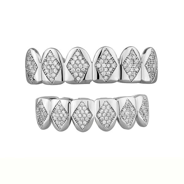 [Top and Bottom] Six Teeth Zircon Silver Grillz