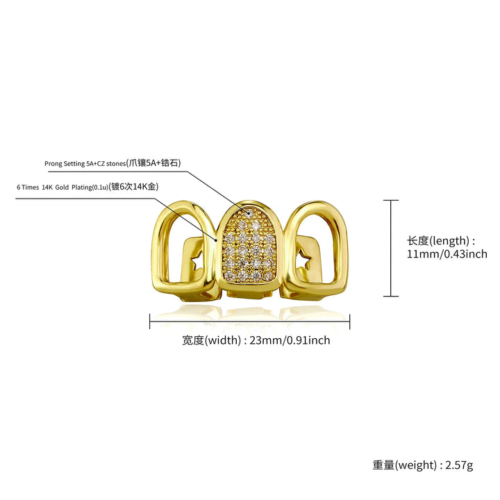 Triple Grillz With Studded Center [Single]