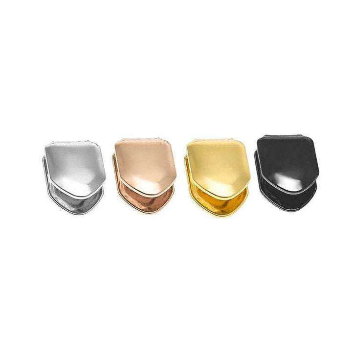 [2 X Single Tooth] Gold, Silver, Rose Gold Or Black Cap Grillz Premade 14K Gold Plated