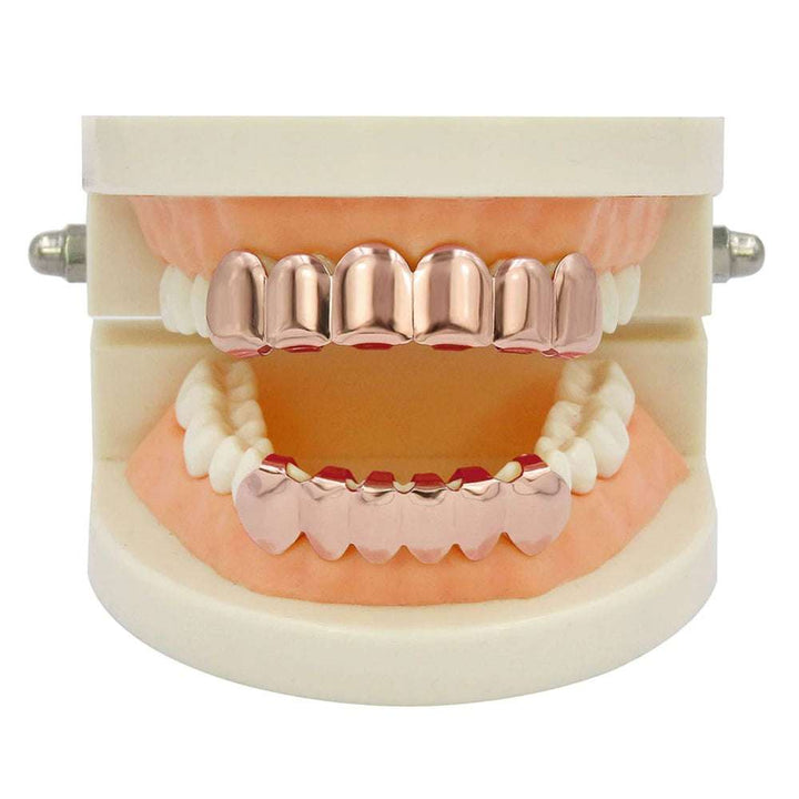 6 Tooth Rose Gold Grillz Top And Bottom