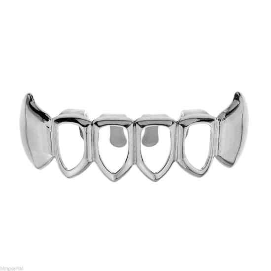 Bottom Silver Plated Premade Teeth Fangs Open Face Grillz