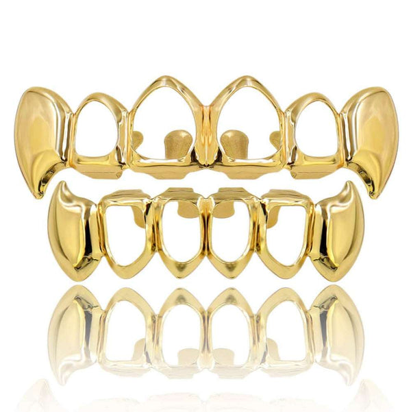 Gold Open Face Grillz With Fangs