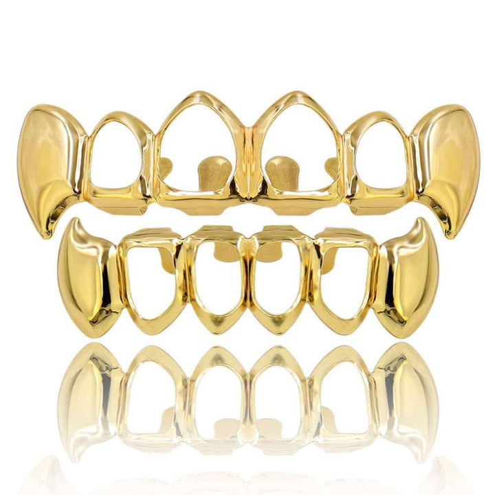 Gold Open Face Grillz With Fangs