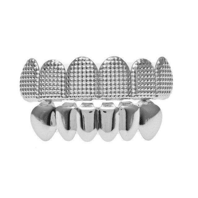 Grid Stamped Silver Plated Grillz