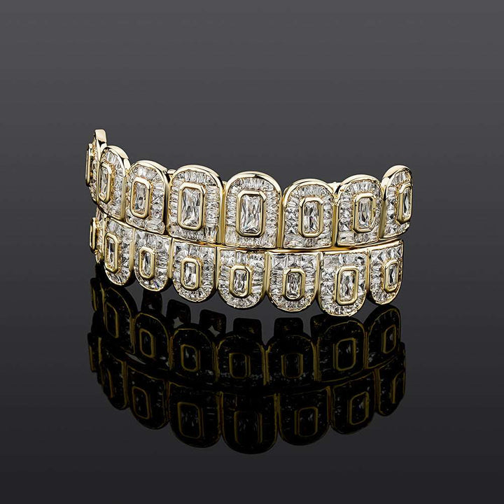 Iced Out Diamond Gold Baguette Grillz
