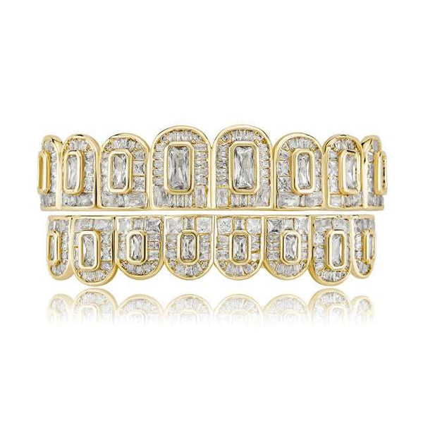 Iced Out Diamond Gold Baguette Grillz