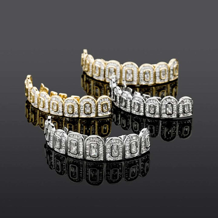 Iced Out Diamond Silver Baguette Grillz