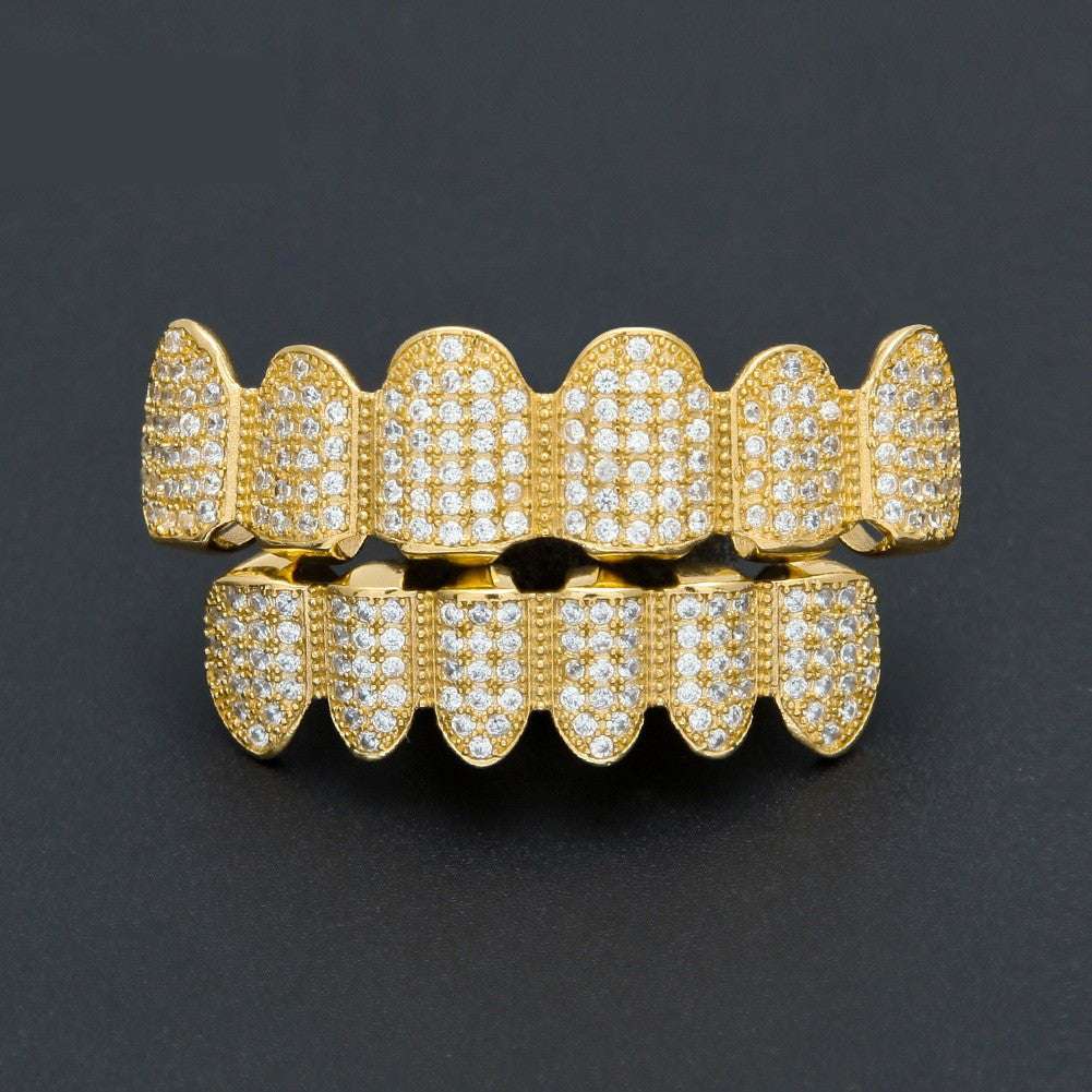 Luxury Gold Iced Out Diamond Grillz Top And Bottom Set Rhino Grillz