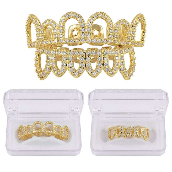 Open Face Grillz With Diamonds Gold