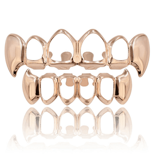 Rose Gold Open Face Fangs Grillz Rhino Grillz