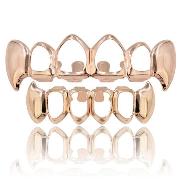 Bottom Premade Rose Gold Plated Open Face Fang Grillz