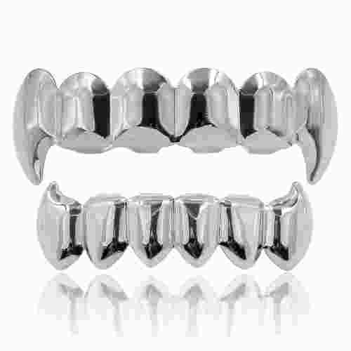 Top And Bottom Silver Fang Grillz