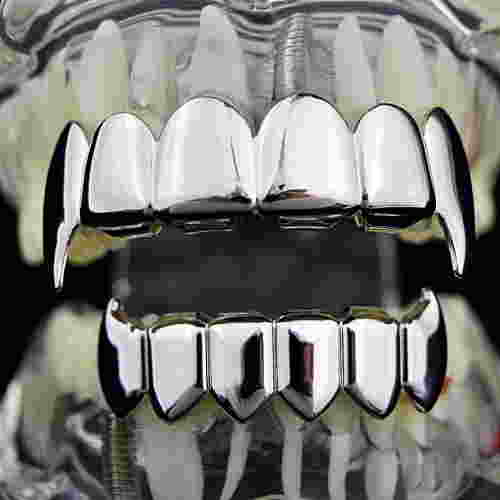 Top And Bottom Silver Fang Grillz