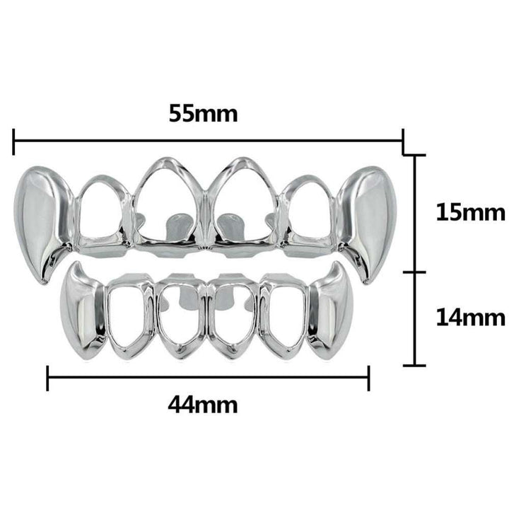 Silver Open Face Grillz Fangs [Top And Bottom]