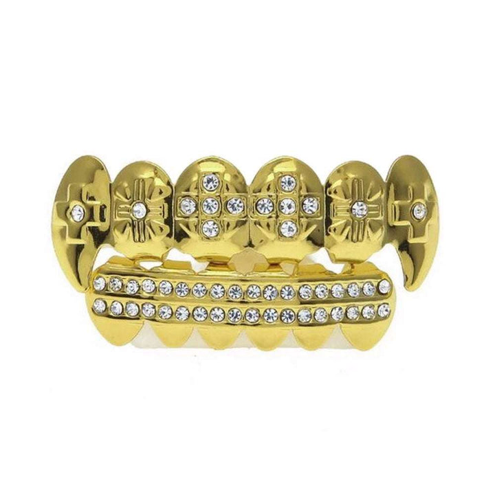 Diamond Fangs Gold Grillz [Top And Bottom]