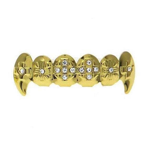 Diamond Fangs Gold Grillz [Top And Bottom]