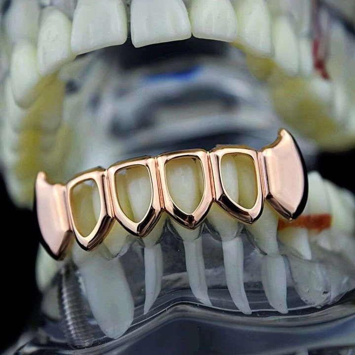 Bottom Premade Rose Gold Plated Open Face Fang Grillz
