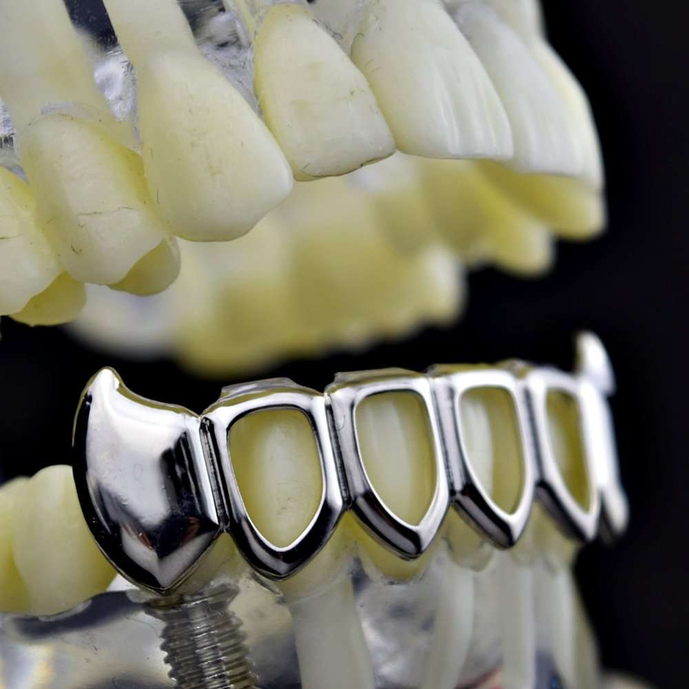 Bottom Silver Plated Premade Teeth Fangs Open Face Grillz – Rhino Grillz