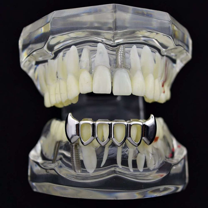 Bottom Silver Plated Premade Teeth Fangs Open Face Grillz