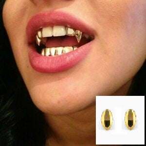[2X Single Tooth] Gold Vampire Fang Grillz